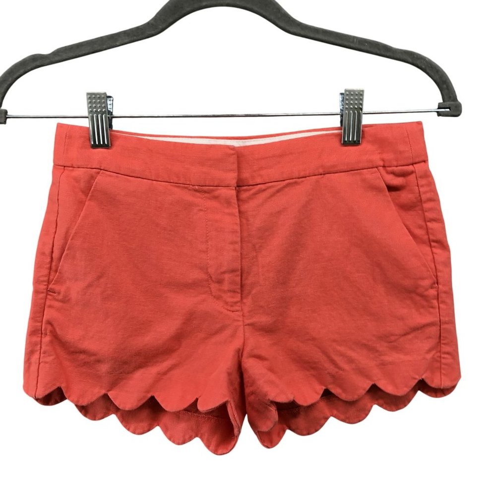 Crewcuts Girls Size 10 Linen Cotton Shorts Coral Scalloped Hem Chino Flat‎ Front